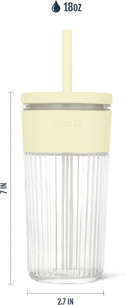 Ava 18Oz Glass Tumbler with Straw and Lid for Iced Coffee, Lemon | Fluted Glass Cup with Silicone Grip & Straw for Iced Drinks, Splash-Resistant Lid, Dishwasher Safe Parts, & Car Cup Friendly4