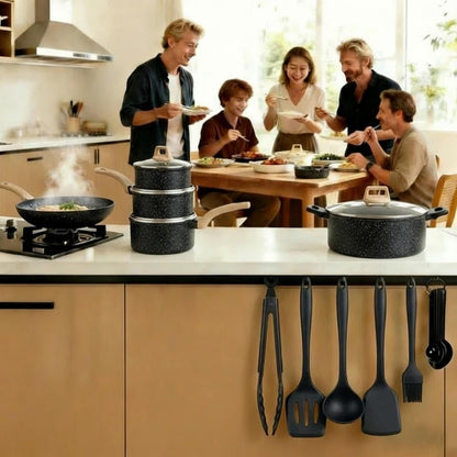 25Pcs Ceramic Cookware Set, Nonstick & Non-Toxic Healthy Pots and Pans, Heat-Resistant Handles, Induction Cookware Sets with Frying Pans, Black4