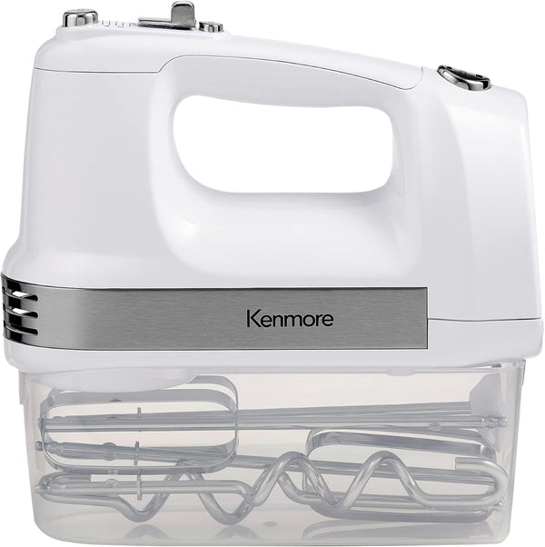 Kenmore 5-Speed Hand Mixer/Blender, 250 Watts, with Beaters, Dough Hooks, Liquid Blending Rod, Automatic Cord Retract, Burst Control, and Clip-On Accessory Storage5