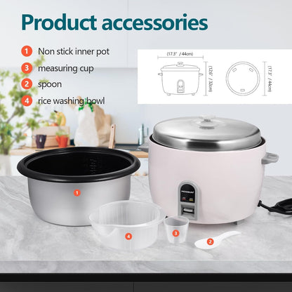 Commercial Rice Cooker, Large Capacity 30-Cup (Uncooked), 60-Cup (Cooked) with One Touch Operation and 12-Hour Keep Warm, Easy to Use and Clean, 1600W, White6