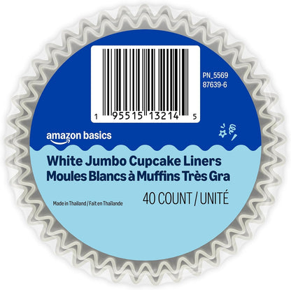 White Jumbo Cupcake Liners, 40 Count, Pack of 15
