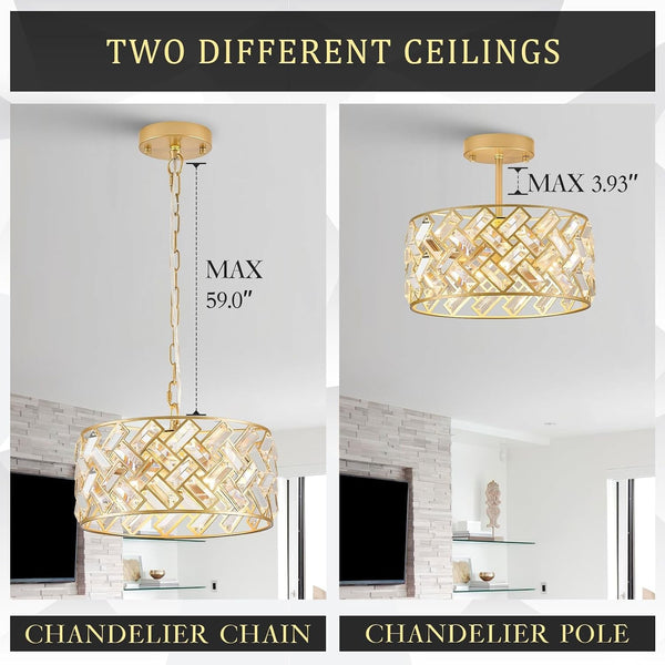 12" Gold Crystal Chandelier, Modern 4-Light Ceiling Light4