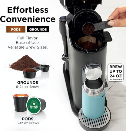 Ninja Single Serve Coffee Maker - Combo Machine, K-Cup Pods and Grounds | 4 Styles of Brewing, up to 24 Oz Cup Sizes, 56 Oz Removable Reservoir, Black, PB0513