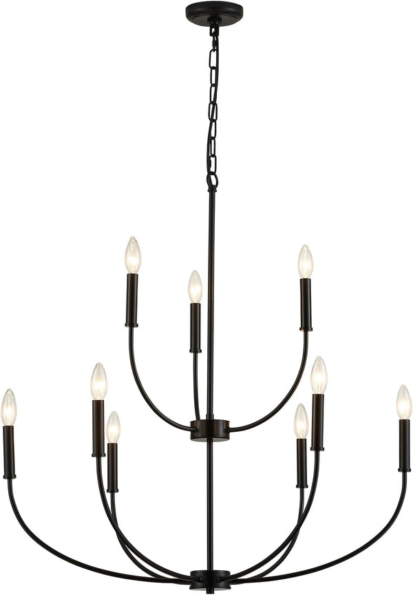 9-Light Black Chandelier for Entryway, Modern Farmhouse Dining Room Light Fixture, Industrial Candle Pendant Light for Foyer Stairway Living Room8