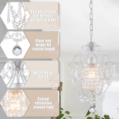 Modern Mini Crystal Chandelier, White Retro Ceiling Mount Light Fixture6