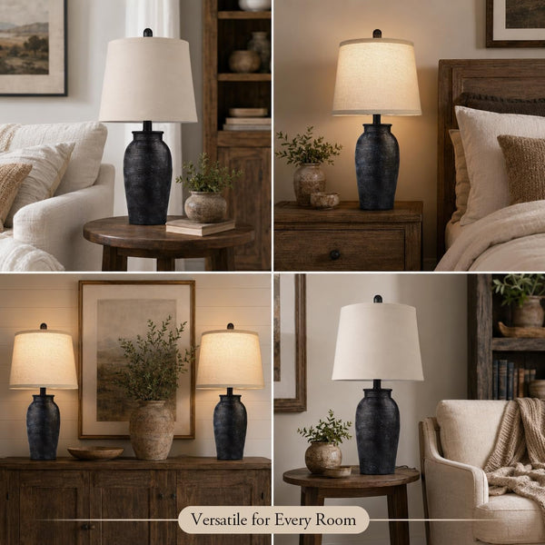Ceramic Table Lamps Set of 2 for Living Room, 24.5'' Black Lamps5