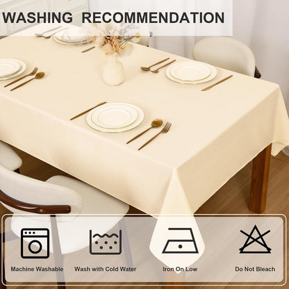 Faux Linen Rectangle Tablecloth - Spillproof Wrinkle Resistant Reusable Table Cloth Decorative Wipeable Table Cover for Holiday, Kitchen, Dining, Buffet and Parties, 60 X 102 Inch, Champagne9