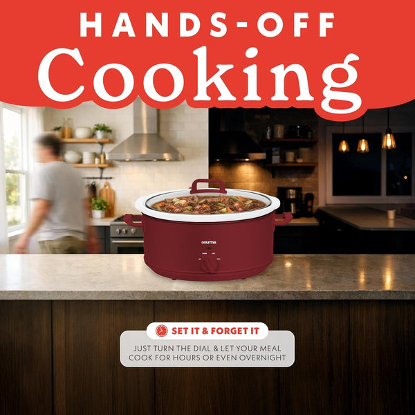 Slow Cooker - 7 Quart Removable Ceramic Pot, Manual Controls with 3 Temperature Settings, Dishwasher Safe Crock and Glass Lid, Red3