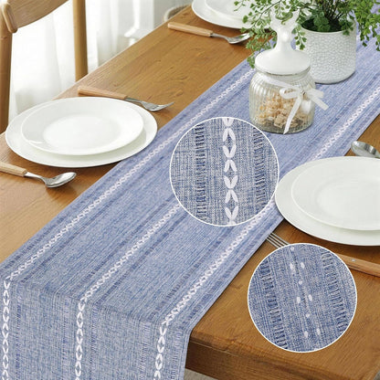 Dusty Blue Table Runner 15 X 72 Inches, Spring Summer Cotton Linen Farmhouse Dresser Runner Cover Top, Rustic Blue and White Coastal Table Decor for Dining Room, Kitchen, Wedding, Party, Home Decor5