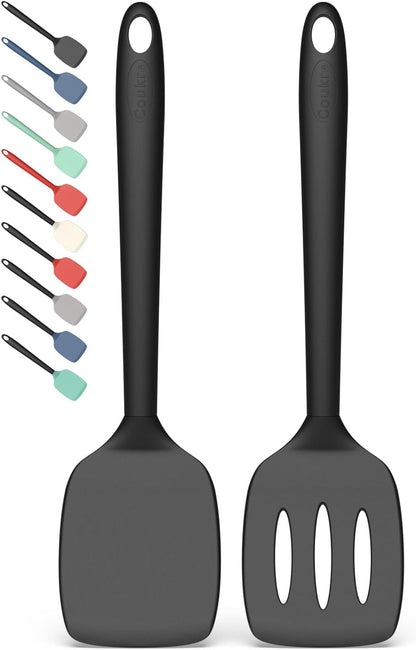 2 Pack Silicone Spatula Set,High Heat Resistant, Bpa-Free | Dishwasher Safe Kitchen Spatula for Nonstick Pans, Solid & Slotted Turners for Cooking, Sautéing, and Flipping, Pureblack1