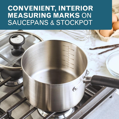 Truecook Stainless Steel Cookware Set, 12-Piece, Silver | Premium Stainless Steel Pots and Pans Set, Dishwasher Safe, Oven Safe to 350°F, Compatible with Gas, Electric, & Induction9