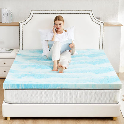 Memory Foam Mattress Topper, Full Size, 3 Inch Cooling Pad | Cooling Gel Infused, Ventilated, Breathable Toppers Pad, RV, Camper, Sofa Bed Use, Blue8