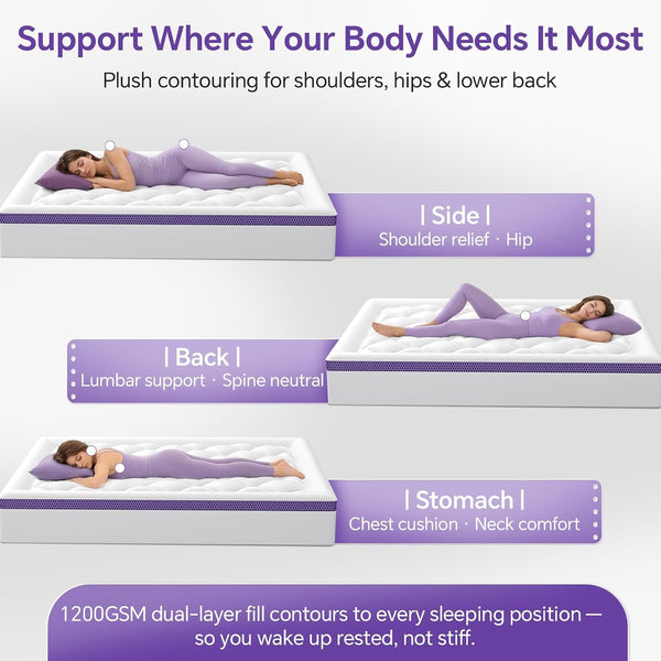 Queen Mattress Topper, Viscose Derived from Bamboo, Pillow Top | Cushioned Support, Breathable Mesh Sides, Memory Foam Blend Fill, Softens Firm Beds, Refreshes Old Beds, Guest Rooms, Rentals5