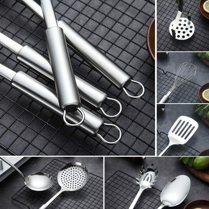 Cooking Utensil Set 13 Piece Stainless Steel Kitchen Tool Set with Holder, Include Cooking Spoon, Spatula, Whisk, Cooking Tong and Etc. (13 Pieces)4
