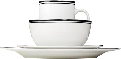 16-Piece Cafe Stripe Dinnerware Set, Microwave and Dishwasher Safe, Plates, Bowls, Mugs, Service for 4, Black3