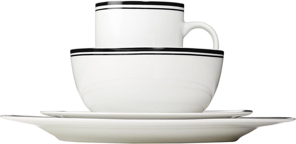 16-Piece Cafe Stripe Dinnerware Set, Microwave and Dishwasher Safe, Plates, Bowls, Mugs, Service for 4, Black3