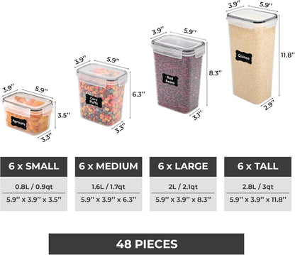 Kitchen Storage Containers with Lids, 48 PCS Airtight Food Storage Containers, Plastic Kitchen Containers, Pantry Containers for Cereal, Dry Food, Includes Labels, Marker & Measuring Spoons2