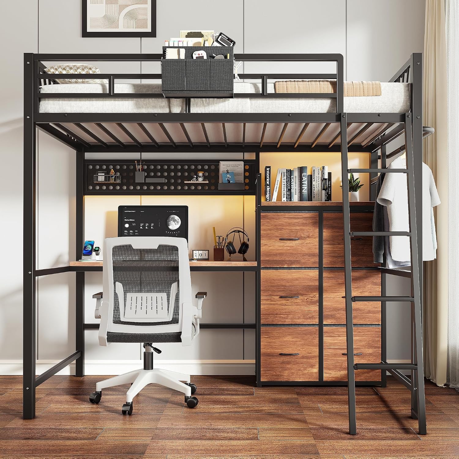 twin-loft-bed-with-desk-and-6-storage-drawers-metal-twin-size-loft-beds-with-charging-station-rgb-led-lights-and-pegboard-hanging-rod-for-kids-teenager-black