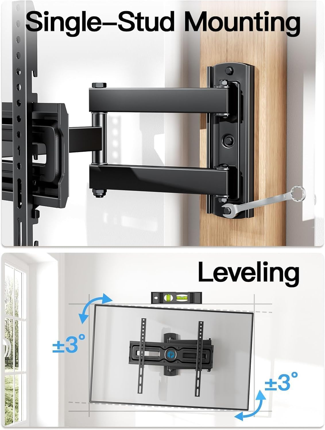 full-motion-tv-wall-mount-for-most-26-65-inch-flat-curved-tvs-up-to-77-lbs-adjustable-bracket-height-corner-tv-mount-with-single-articulating-arm-max-vesa-400x400mm-pimf9