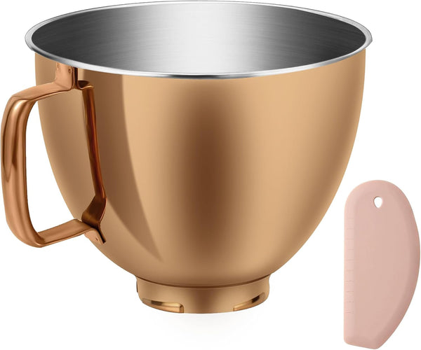 5 Quart Stainless Steel Mixer Bowl for Kitchenaid Classic&Artisan Tilt Head Mixer, Fit for KSM75, KSM90, KSM150, Radiant Copper, 1.75Lb, 0.8MM Thick, Heavy Duty, Dishwasher Safe, Ergonomics Handle1