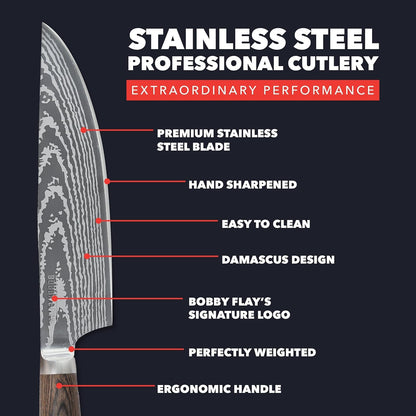 X Bobby Flay 3 Piece Knife Set, Pairing Utility & Chef’S Knife, Premium Stainless Steel Blades, Precision Cutting Kitchen Tools, Hand Finished Ergonomic Wood Handle, Damascus Steel Design3