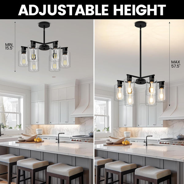 6-Light Modern Chandelier Chandeliers with Clear Glass Shade, Black6