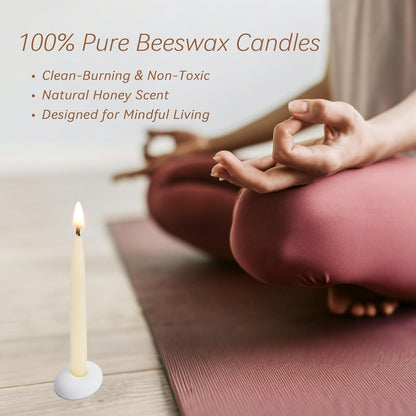 20 Minute 100% Pure Beeswax Candles, Mini Mindful Meditation Taper Candles, Smokeless & Dripless with Holder for Yoga, Prayer, Relaxation (White,24 Pack)5