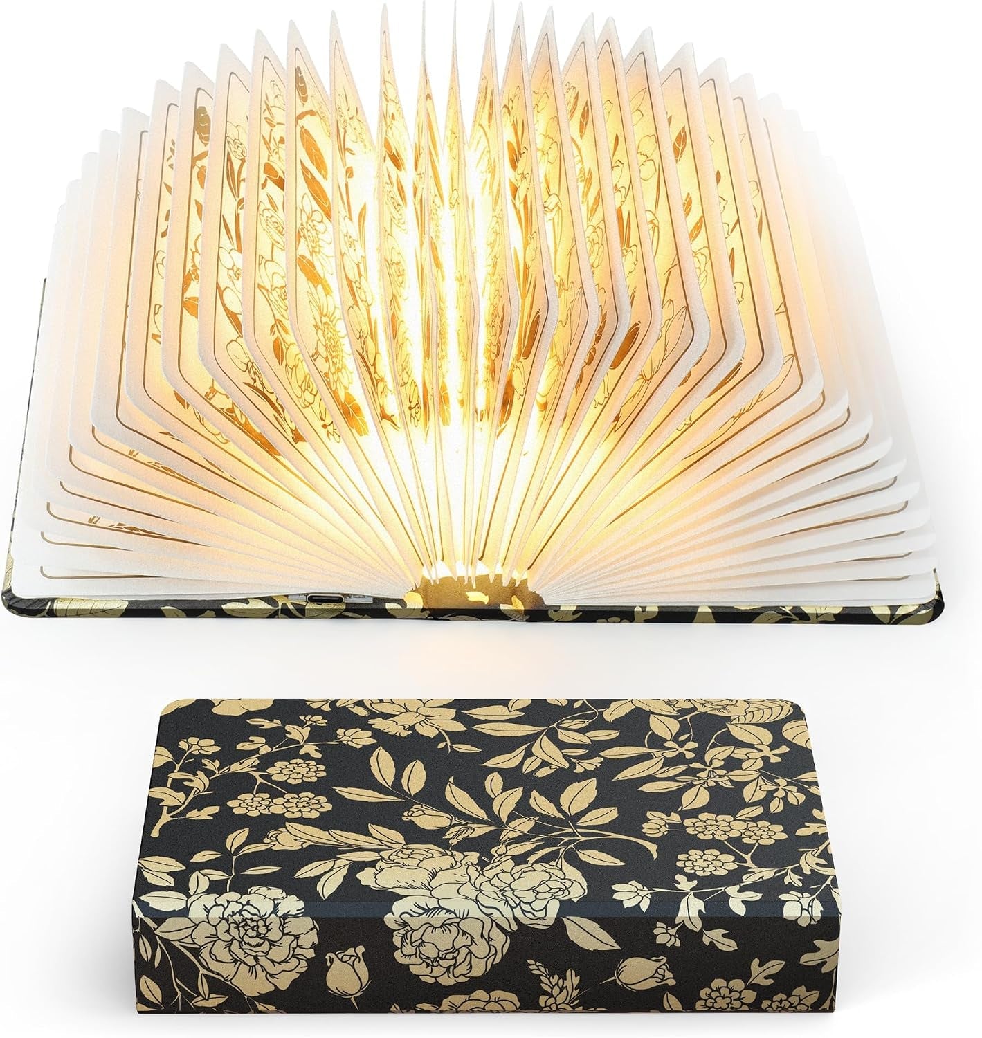 book-lover-gift-folding-book-lamp-decor-portable-print-book-light-1200mah-rechargeable-night-light-paper-desk-lamp-reading-bookshelf-lamp-gift-for-women-readers-christmas-black