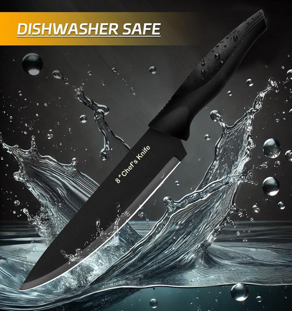 14-Piece Black Kitchen Knife Block Set with Built-In Sharpener | German High-Carbon Stainless Steel Blades, Dishwasher Safe, Ultra-Sharp Edges, Ergonomic Non-Slip Handles5