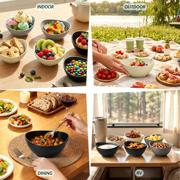 Wheat Straw Bowls 26 OZ Serving Bowls Oval Serving Dishes for Salad, Dinner, Cereal, Snack, Prep, Dessert Bowls Set Unbreakable Camping Bowls Microwave & Dishwasher Safe (6 PCS Grey Stone)8