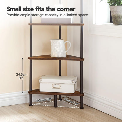 Corner Shelf Stand, Industrial 6-Tier Wall Corner Bookshelf with Metal Frame, Plant Display Shelf, Bookcase for Small Spaces, Bedroom, Living Room, Rustic Brown BF36CJ017