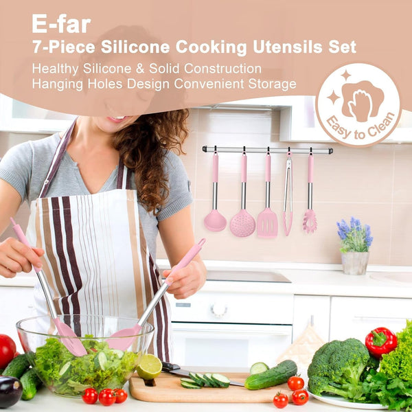 Silicone Cooking Utensils Set, 7-Piece Khaki Kitchen Utensils Set7