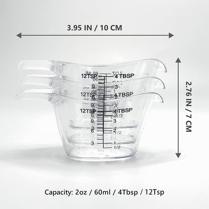 3 Pack 2 Ounce Measuring Cups, Food-Grade Plastic Small Measuring Cup for Hair Color, Hot Tub Chemicals & DIY Mixing, Mini Ounce Measure Cup with Easy-Read Markings5