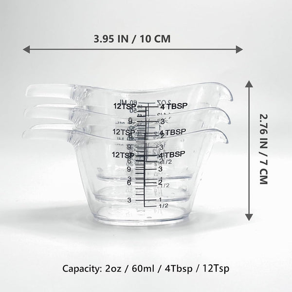 3 Pack 2 Ounce Measuring Cups, Food-Grade Plastic Small Measuring Cup for Hair Color, Hot Tub Chemicals & DIY Mixing, Mini Ounce Measure Cup with Easy-Read Markings5