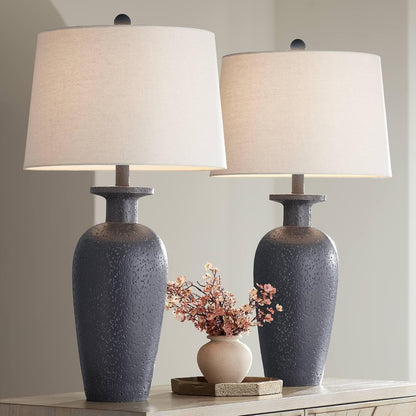 Glenwood 28" Tall 3-Way Table Lamps Set of 2 Charcoal Gray Farmhouse Rustic | Country Cottage Living Room Bedroom Bedside Nightstand House Office Home Reading Kitchen Entryway White Shade1