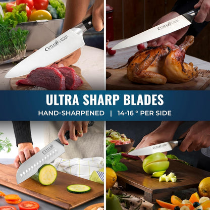15-Piece Knife Set for Kitchen – Rubberwood Block, German Steel5