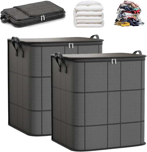 Spacious Moving Storage Bin, Large Capacity Zippered Fabric, Organizer for Bedding and Clothes, Foldable with Reinforced Handles for Quilts and Moving (XXL: 50*50*70Cm) (2, Black)1