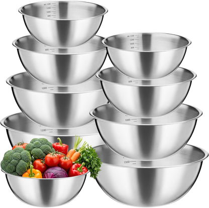 8 Pack Stainless Steel Mixing Bowls 1.3, 1.7, 2.6, and 3.2 Qt1
