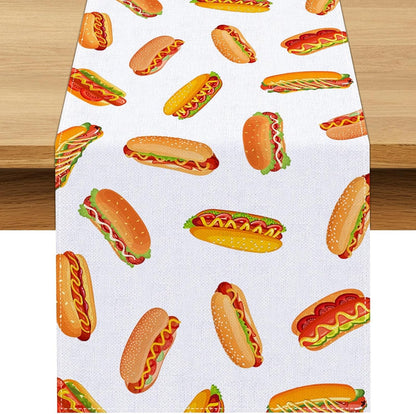 Hot Dog Table Runner Hot Dog Day Birthday Party Decoration Fast Food Sausage Dining Room Home Kitchen Table Decor (13" X 90")1