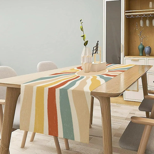 Retro Sunset Table Runner Mid Century 71S Rainbow Abstract Colorful Funky Waves Boho Groovy Sun Pattern Long Table Cloth Decoration Linens for Dining Room Kitchen Holiday Gathering 13X60 Inch2