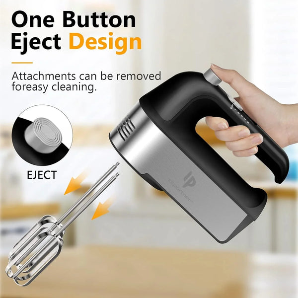 Hand Mixer Electric, 450W Kitchen Mixers with Scale Cup Storage Case, Turbo Boost/Self-Control Speed + 5 Speed + Eject Button + 5 Stainless Steel Accessories, for Easy Whipping Dough, Cream, Black4