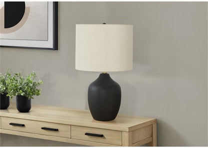 22" Black Ceramic Table Lamp, Ivory Linen Drum Shade, 3-Way Switch, 7.5" Base and 13" Shade, Transitional Style, Decorative Lighting for Living Room, Bedroom, or Office1