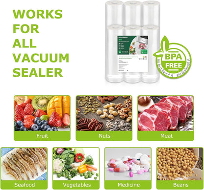 Vacuum Sealer Rolls Bags, 3 Rolls 11"X 20'+ 3 Rolls 8"X 20'4