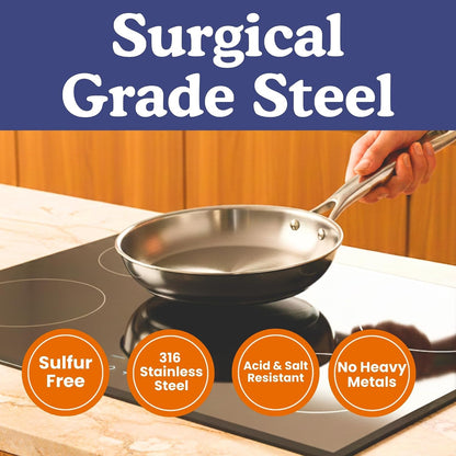 Non-Toxic Stainless Steel Frying Pan, Pfoa-Free, Tri-Ply, 8 in | 316 Surgical Steel, Heavy Metal-Free. No PFOA or PTFE. Fully Clad Tri-Ply, Even Heat. Induction & Oven Safe to 500°F.2