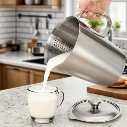 Stainless Steel Pitcher with Lid, 79Oz/2.3L 304 Metal Measuring Cup with Marking&Handle, Large Mouth Graduated Beakers, Milk Frothing Jug Water Pitcher for Coffee Latte Art Machine Iced Hot Tea5