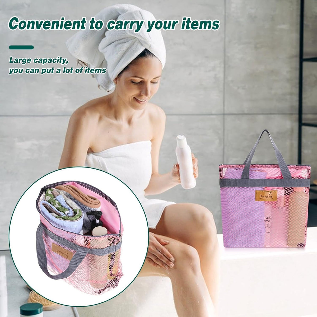 portable-gym-shower-bag-mesh-shower-caddy-bag-quick-dry-hanging-toiletry-and-bath-organizer-with-zipper-for-college-dorm-gym-yoga-swimming-pool-travelpink
