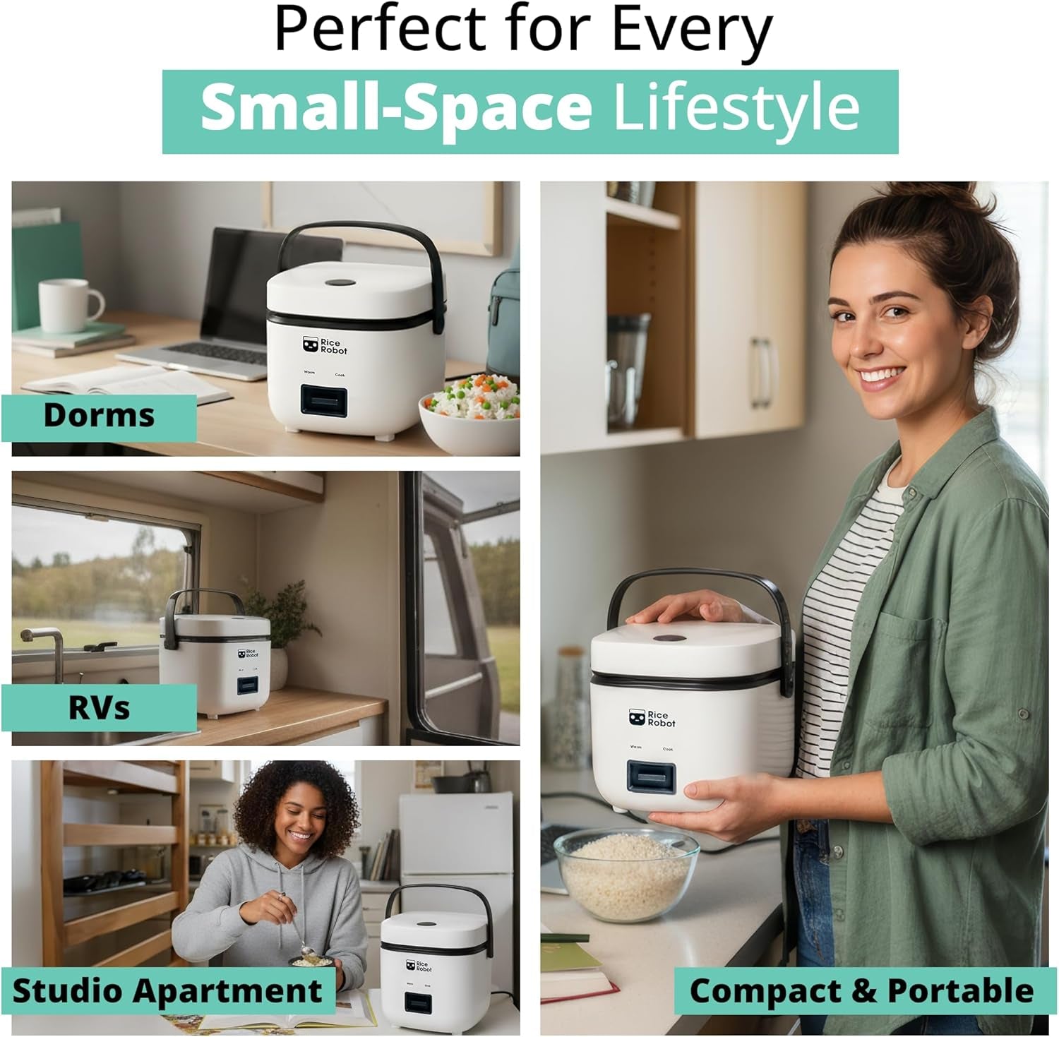 rice-robot-personal-rice-cooker-pfas-free-nonstick-1-quart-capacity-with-stainless-steel-steamer-tray-measuring-cups-recipe-book-with-60-recipes-and-serving-spoon-as-seen-on-tv
