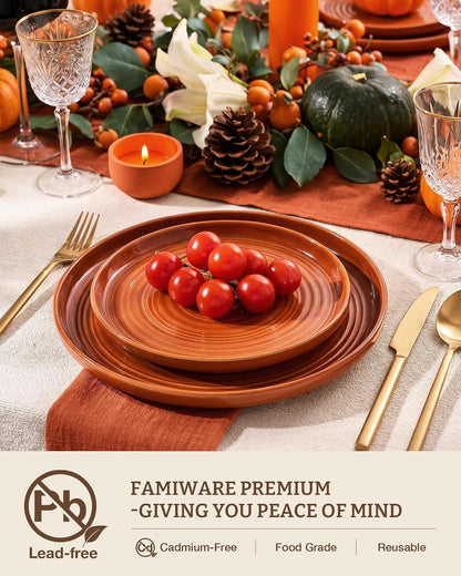 Ceramic Dinnerware Set for 4, Plates and Bowls, Terracotta2