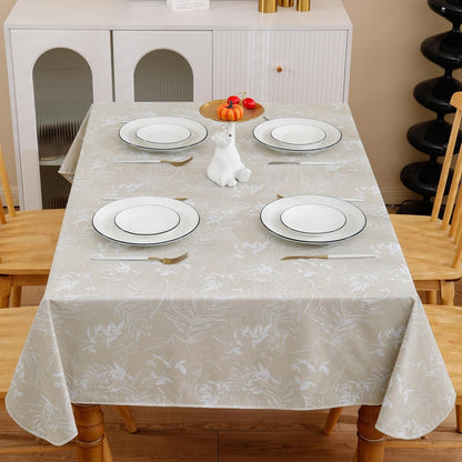 Heavy Duty Vinyl Tablecloth with Flannel Backing Waterproof Oil-Proof Plastic Table Cloth Stain-Resistant Wipeable Rectangle or Square Table Cover for Indoor and Outdoor (Beige Leaf,54X54 Inch)6