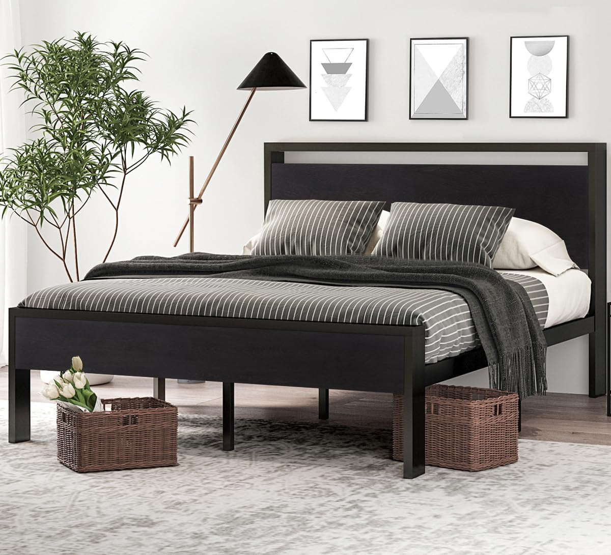 full-size-bed-frame-wooden-headboard-and-footboard-black-oak